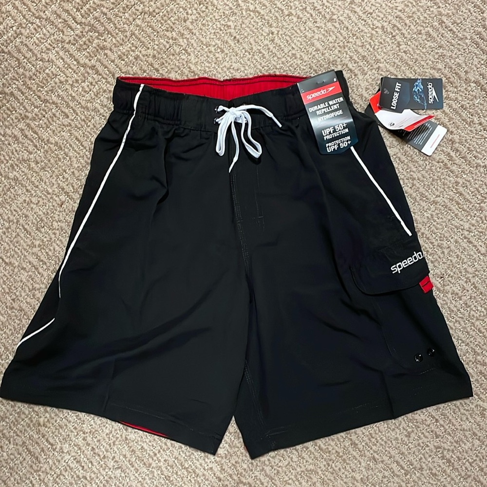 Speedo Size Small Black and White Swim Trunks